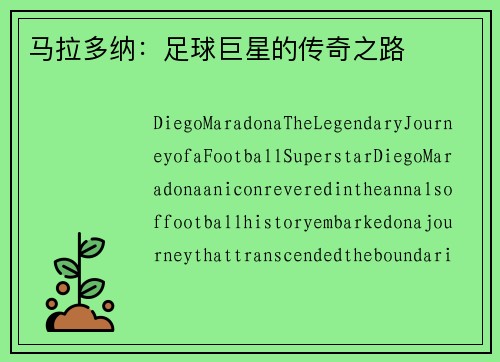 马拉多纳:足球巨星的传奇之路